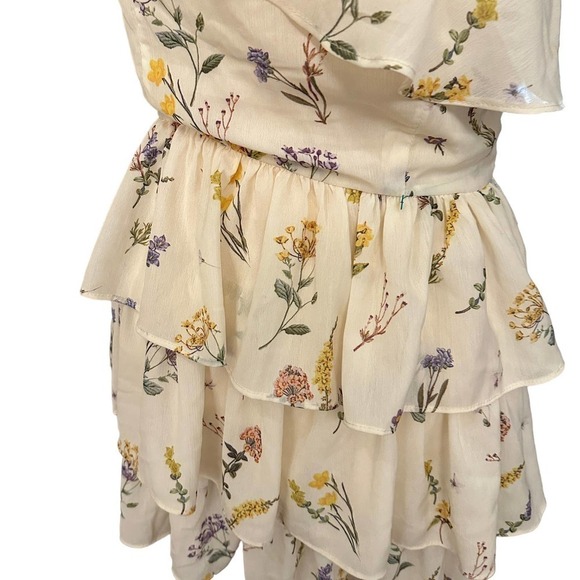 Lulus Women Perfect Posy Cream Floral Print One-Shoulder Ruffled Mini Dress Sz M - Picture 6 of 9